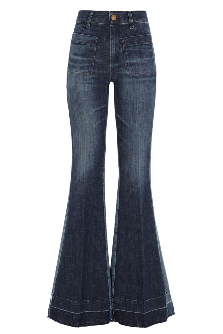 Angeline Two-Tone Flared Jeans Blue Denim