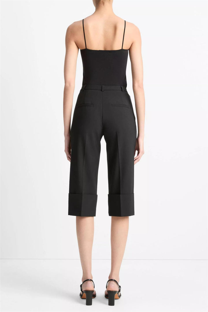 Mid Rise Cuffed Cropped Pant Black