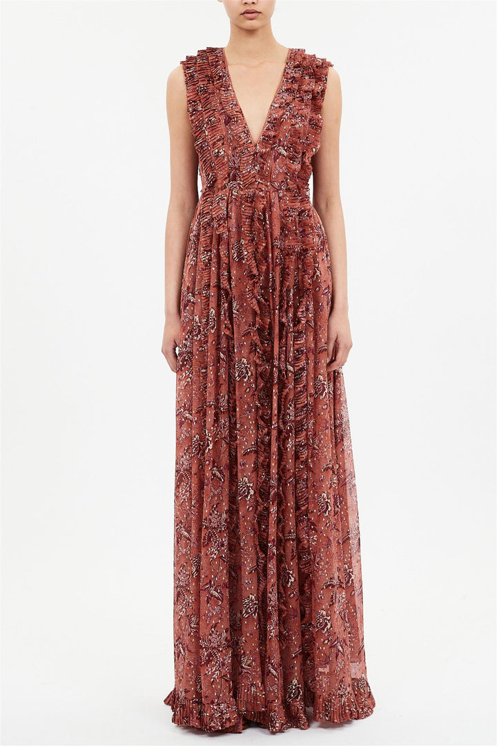 Aida Cascading Ruffle Gown Oleander