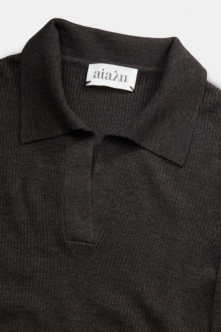 Noa Wool Polo Dark Brown Melange