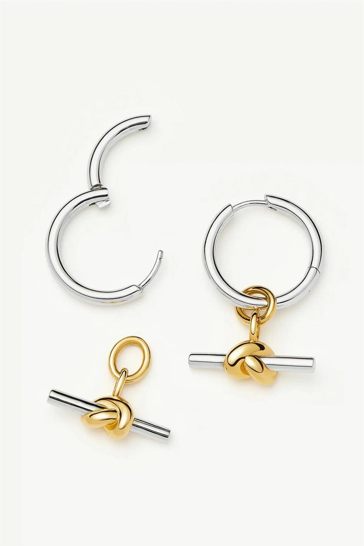 Lucy Williams Knot T-Bar Charm Hoop Earrings Silver/GOld