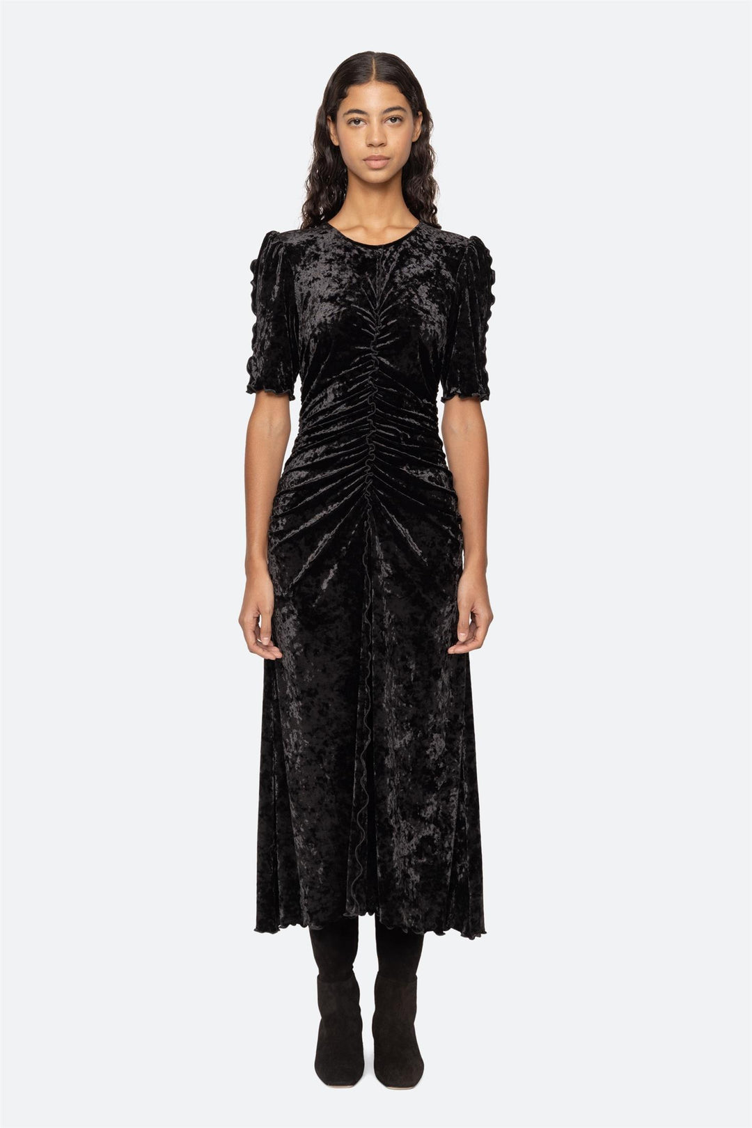 Cailyn Crushed Velvet Ruched Dress Black