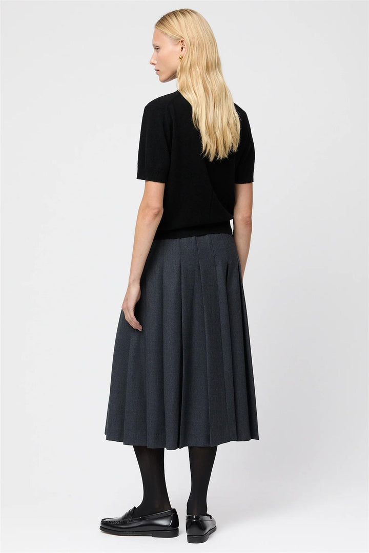 Wool Pleat Skirt Charcoal Grey