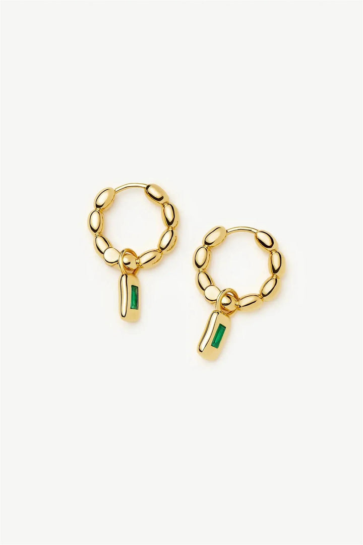 Molten Gemstone Olive Charm Hoop Earrings