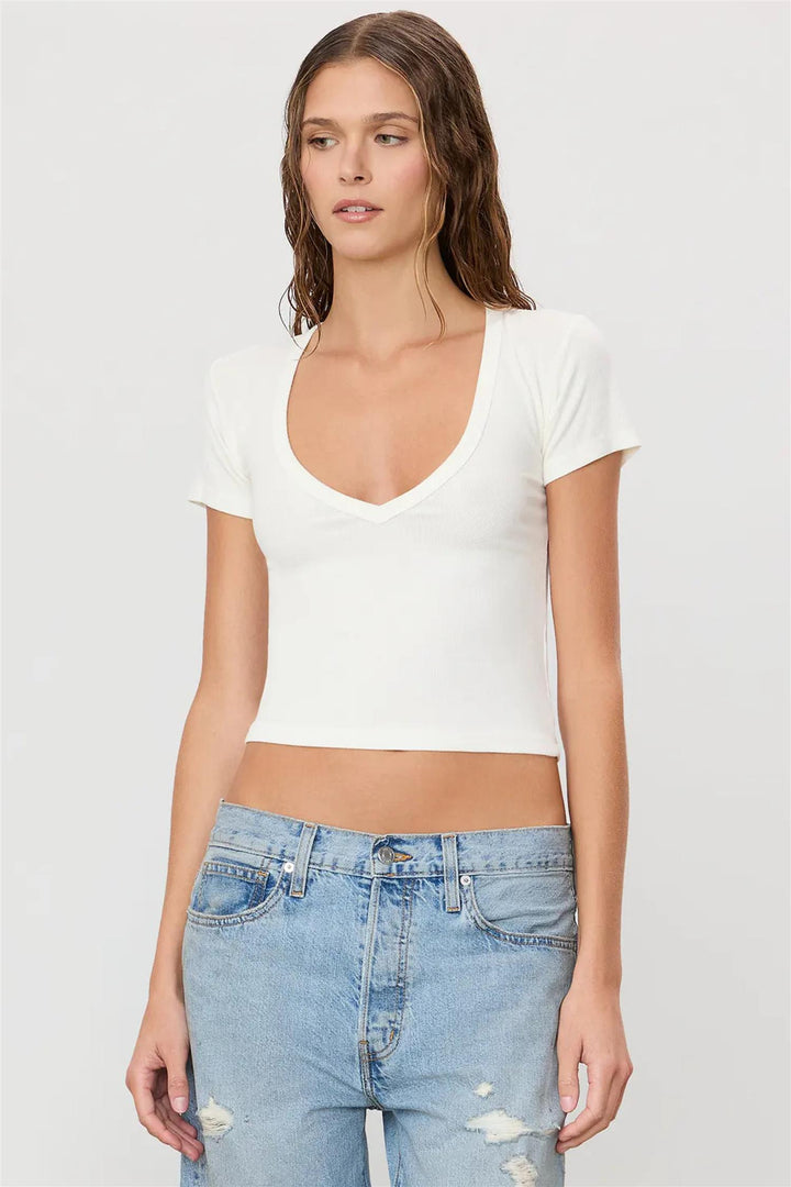 Short Sleeve V-neck Baby Tee Cream