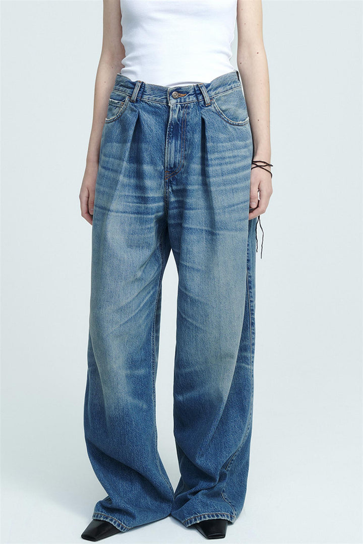 Candy Rigid Pleated Wide-Leg Jeans Blue Tencel