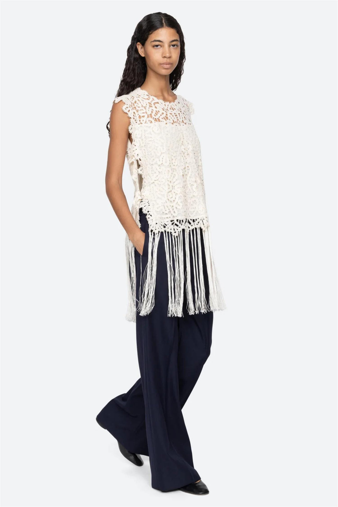 Alina Lace Fringe Top Cream