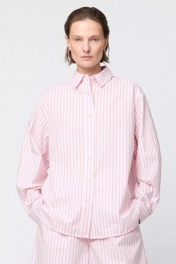 Poplin Workwear Shirt Pink and Red Pinstripe