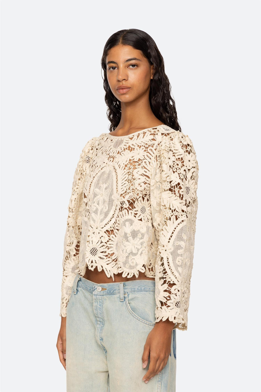 Bente Embroidery Long Sleeve Top Cream