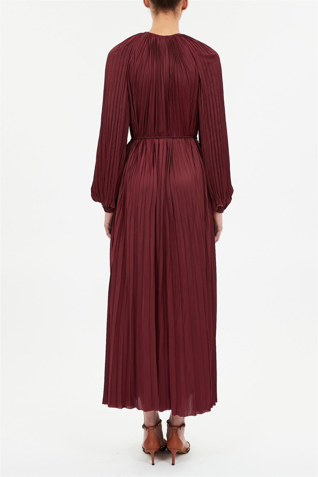 Alexia Pleated Long Sleeve Dress Claret