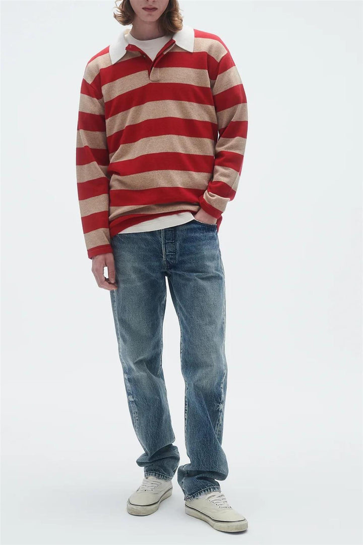 Striped Cashmere Rugby Dune/True Red Stripe