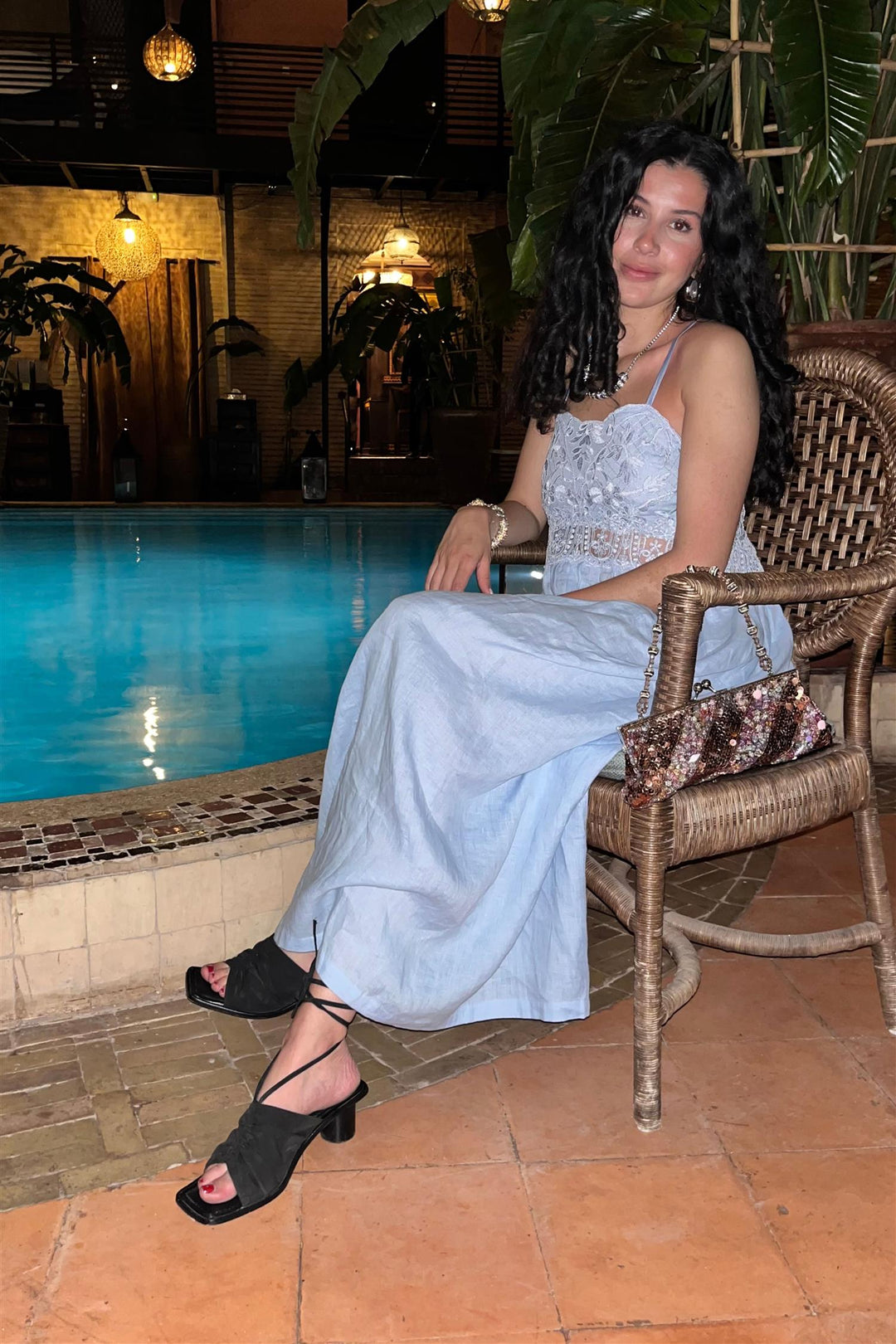 Midi Slip Lace Dress Sky Blue