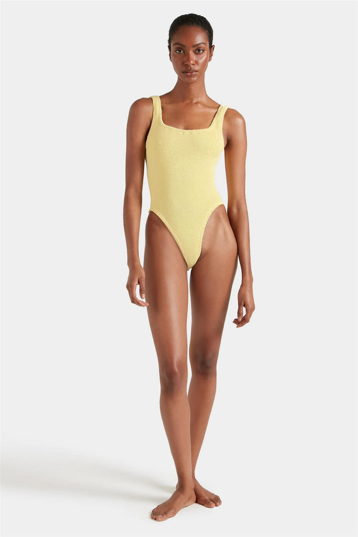 Square Neck Crinkle Swimsuit Butter Yellow
