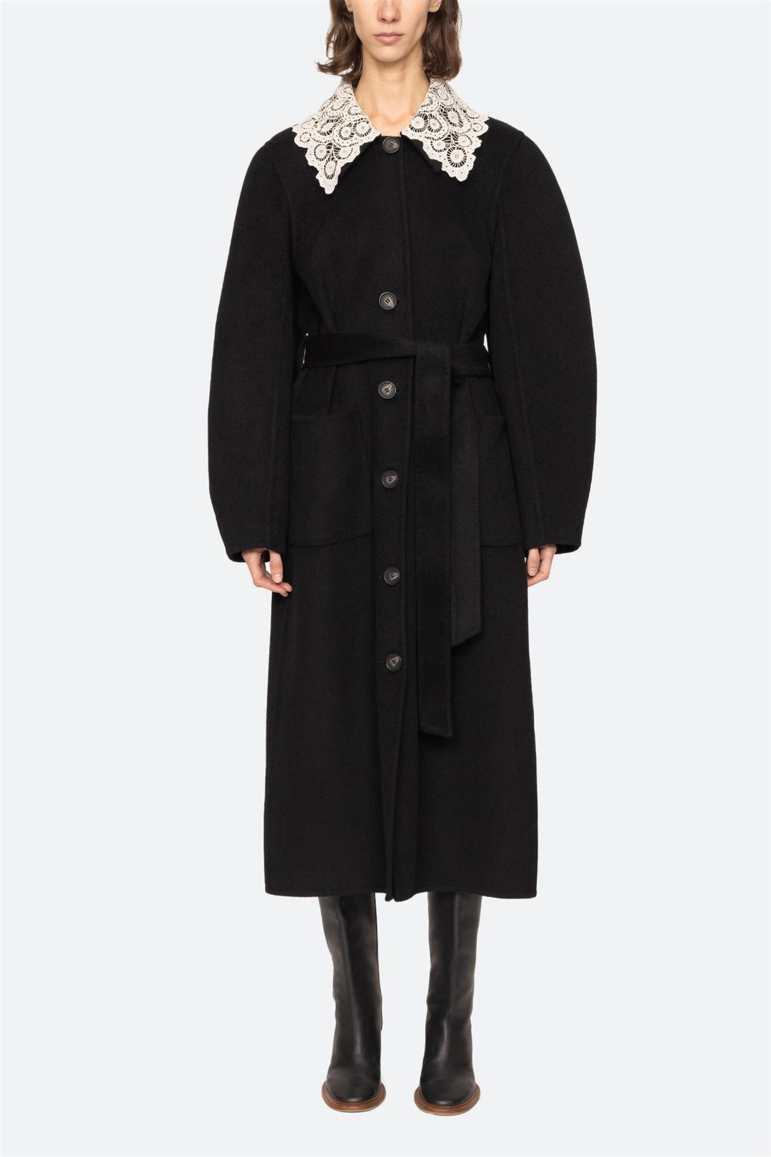 Ellison Solid Lace Collar Coat Black