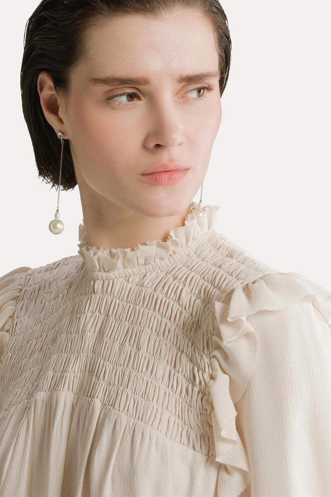 Mixed Silk Long Sleeve Blouse Avorio