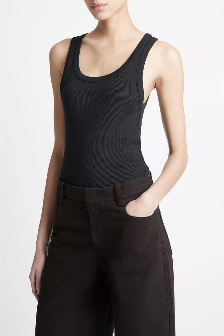 Ribbed Scoop Neck Tank Black