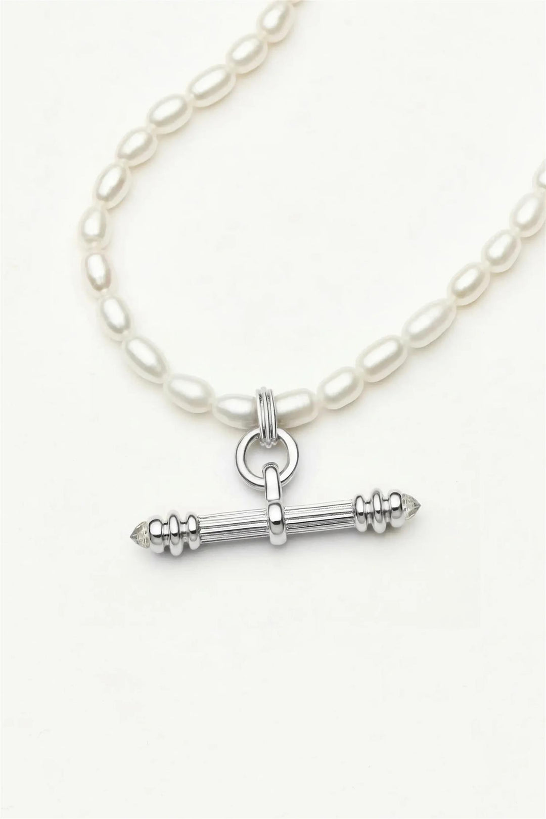 Harris Reed Pearl T-Bar Necklace Silver