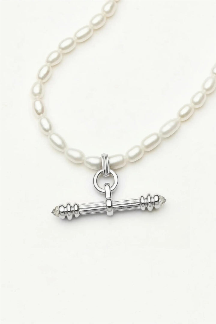 Harris Reed Pearl T-Bar Necklace Silver