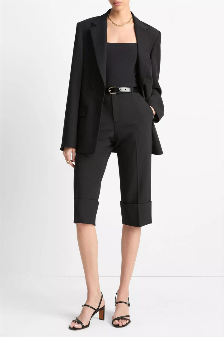 Mid Rise Cuffed Cropped Pant Black