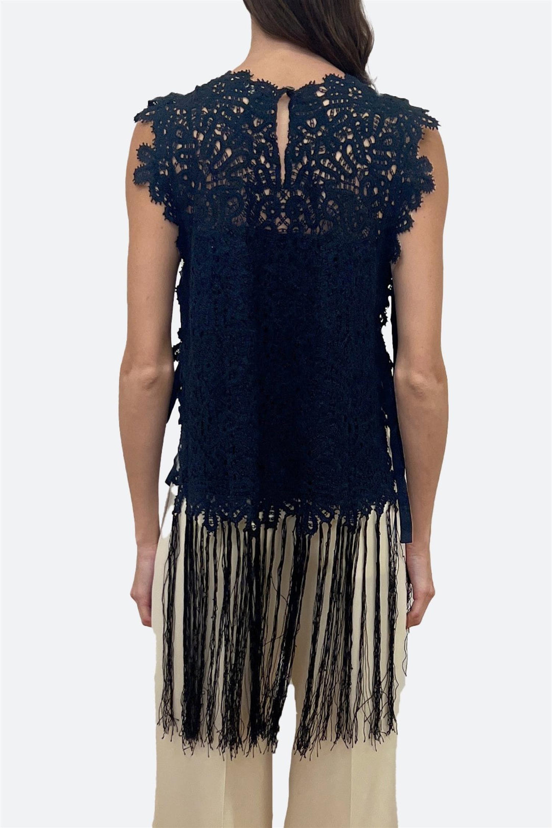 Alina Lace Fringe Top Black
