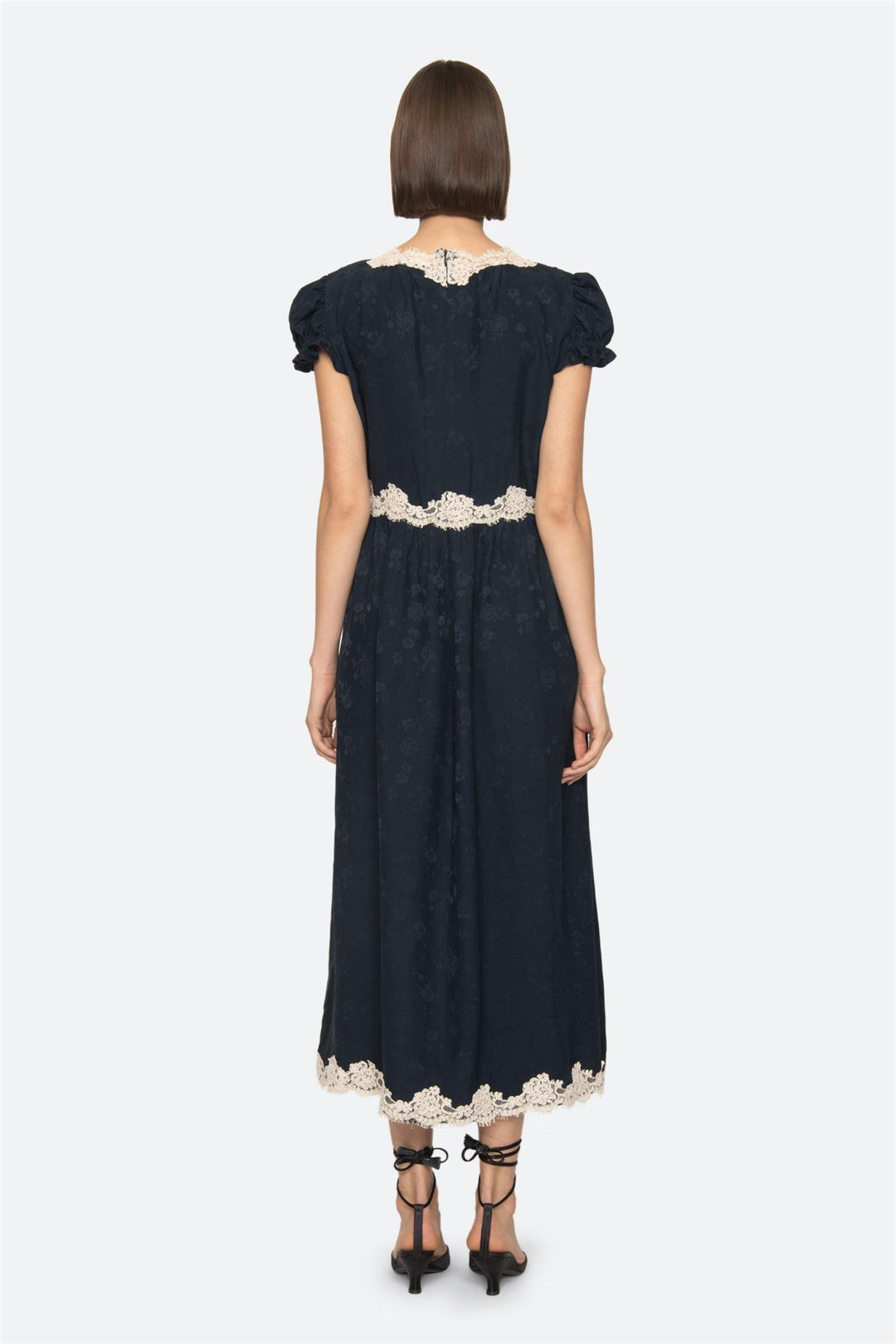 Shay Lace V-Neck Midi Dress Navy
