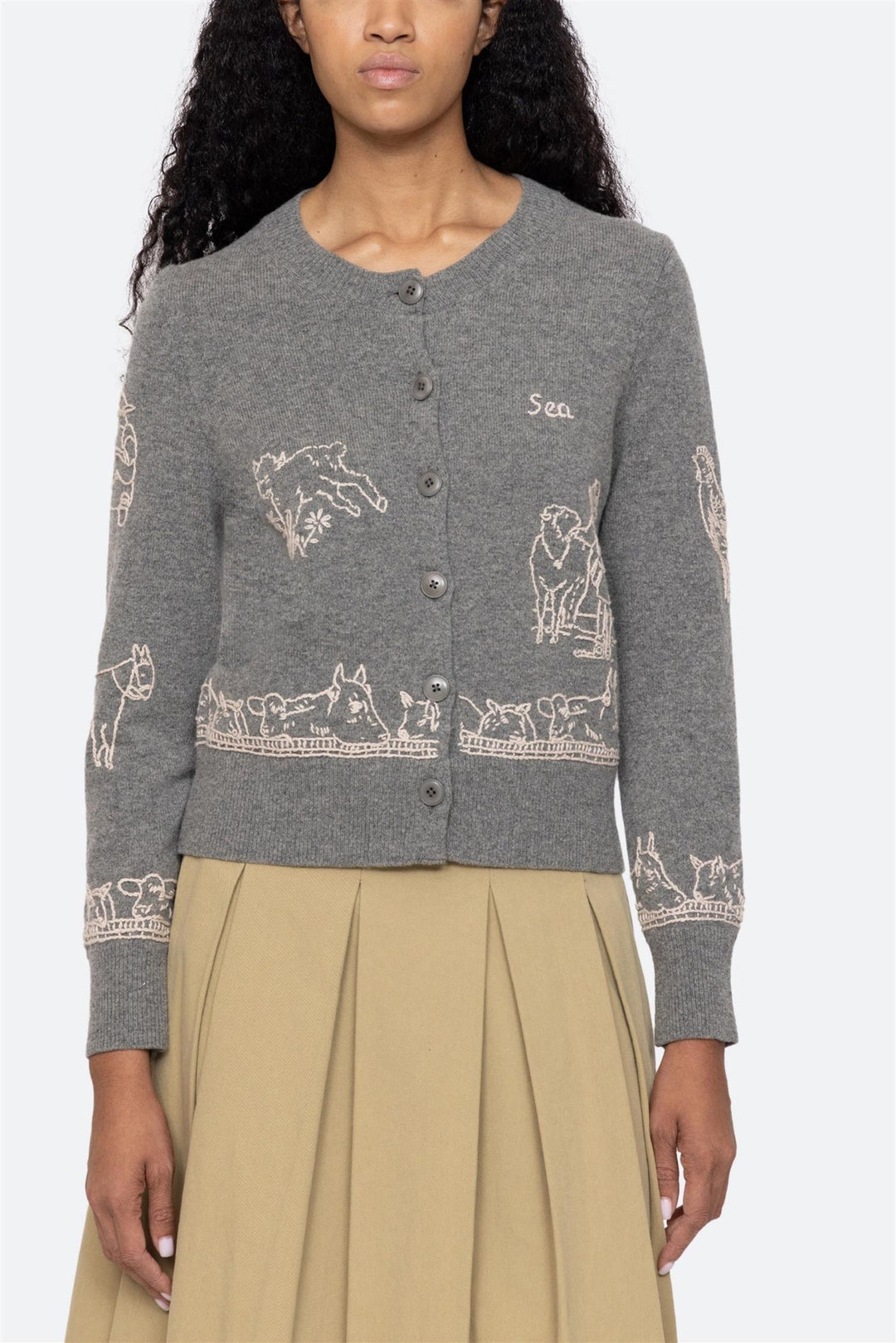 Edin Farm Embroidery Cardigan Grey