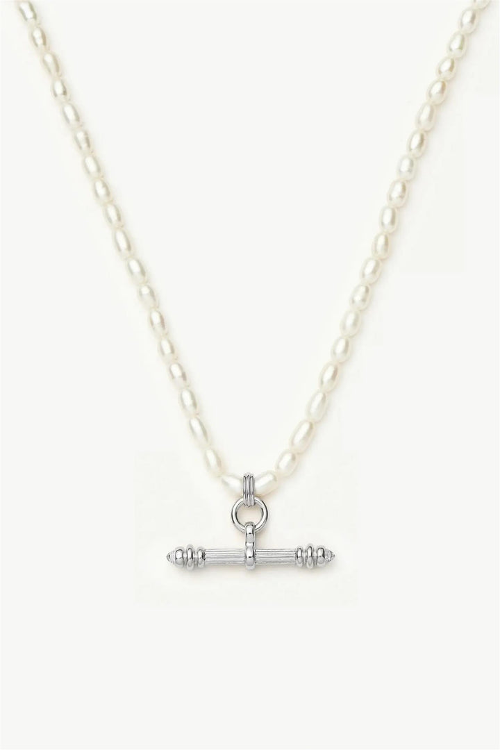 Harris Reed Pearl T-Bar Necklace Silver