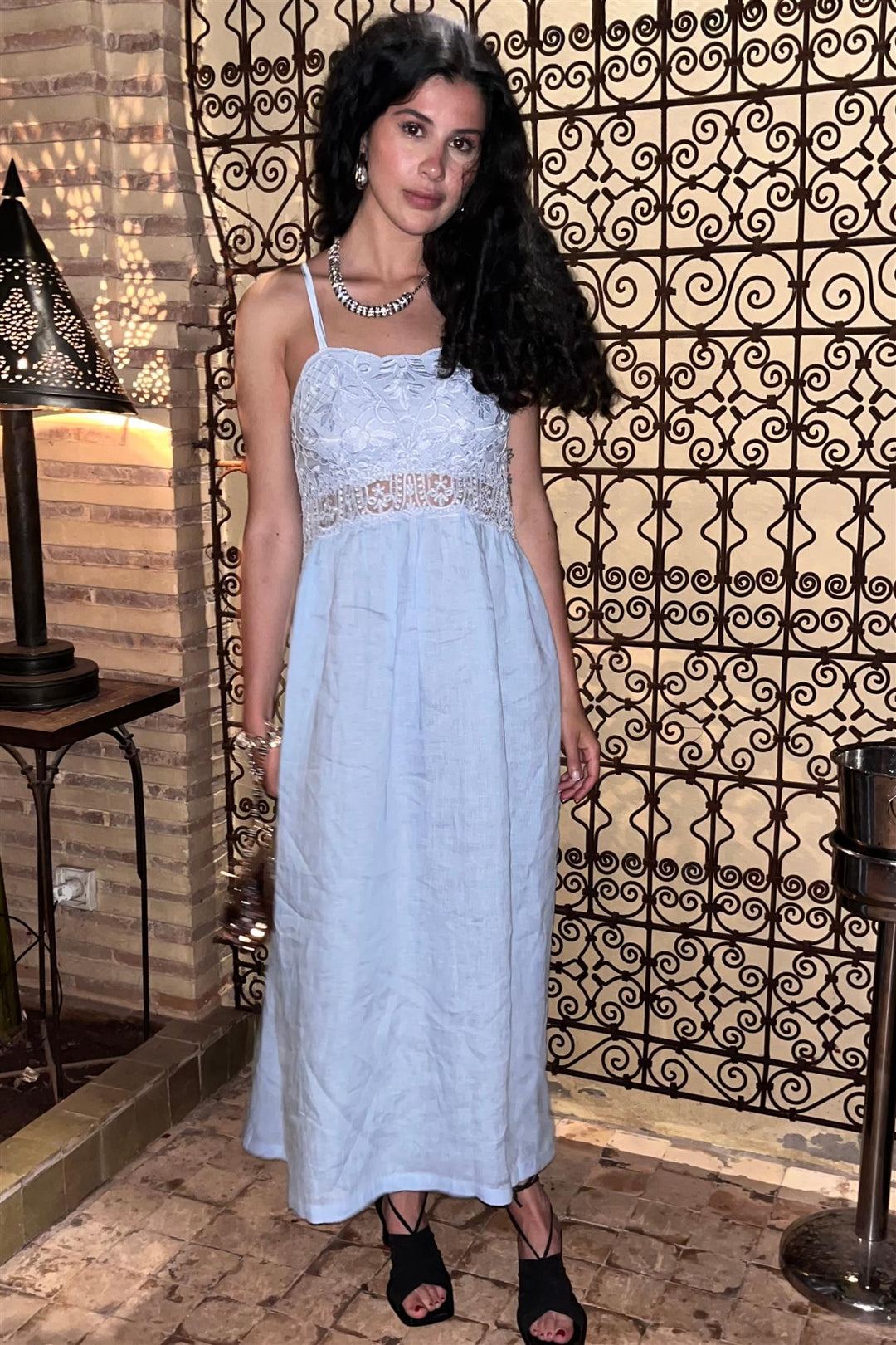 Midi Slip Lace Dress Sky Blue DenDama Midi Slip Lace Dress Sky Blue DenDama