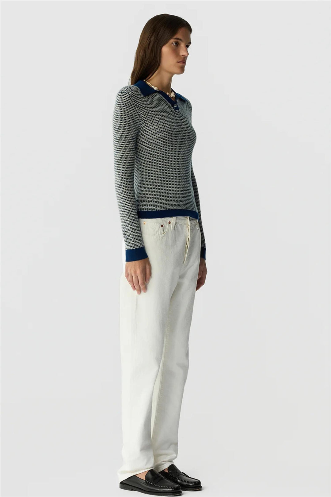 Piqué Long Sleeve Shrunken Polo Navy Combo