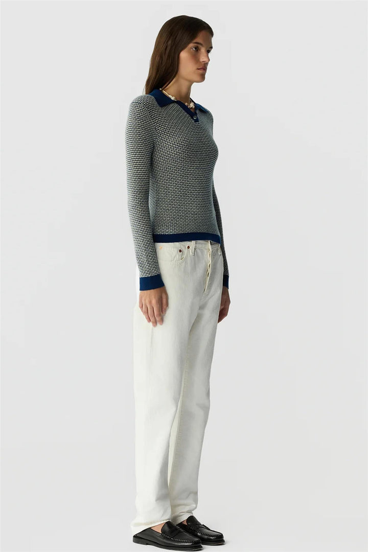 Piqué Long Sleeve Shrunken Polo Navy Combo