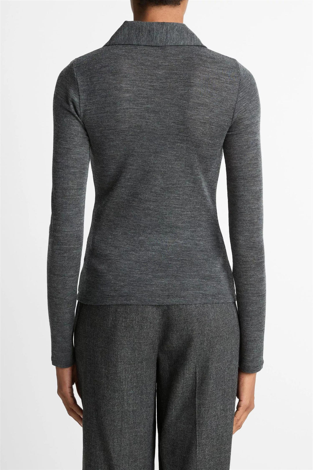 Wool Long-Sleeve Polo Top Medium Heather Grey