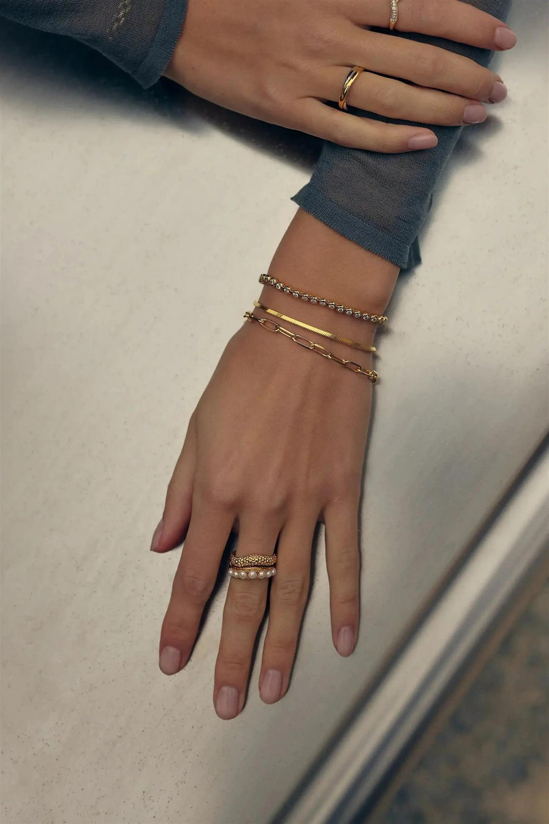 Pearl Baya Stacking Ring Set Gold