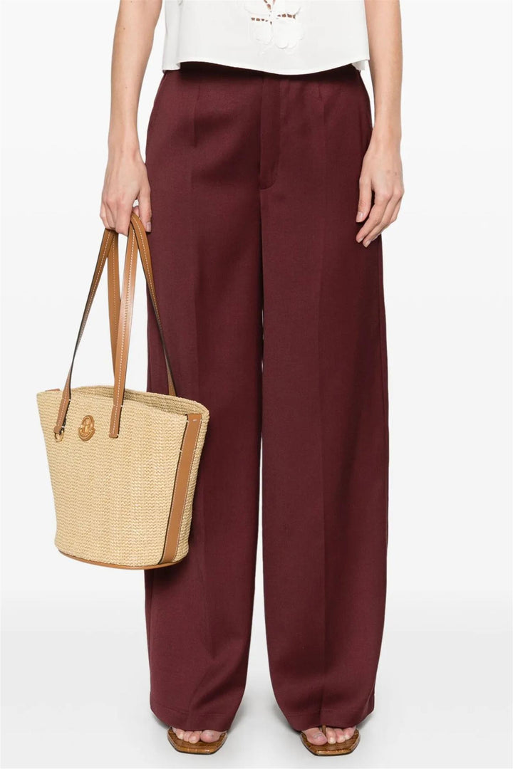 Mercerized Cotton Twill Flared Pants Ruby