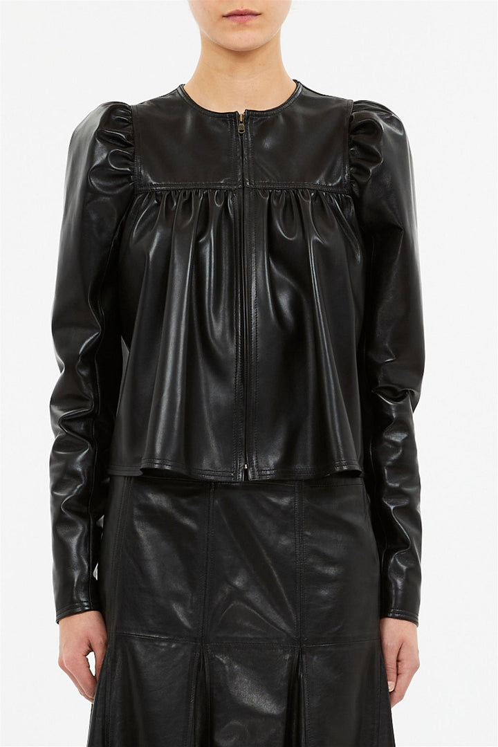 Anouk Zip Up Leather Jacket Noir