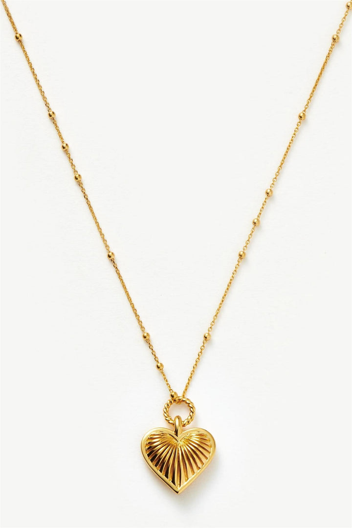 Ridge Heart Charm Pendant Necklace Gold