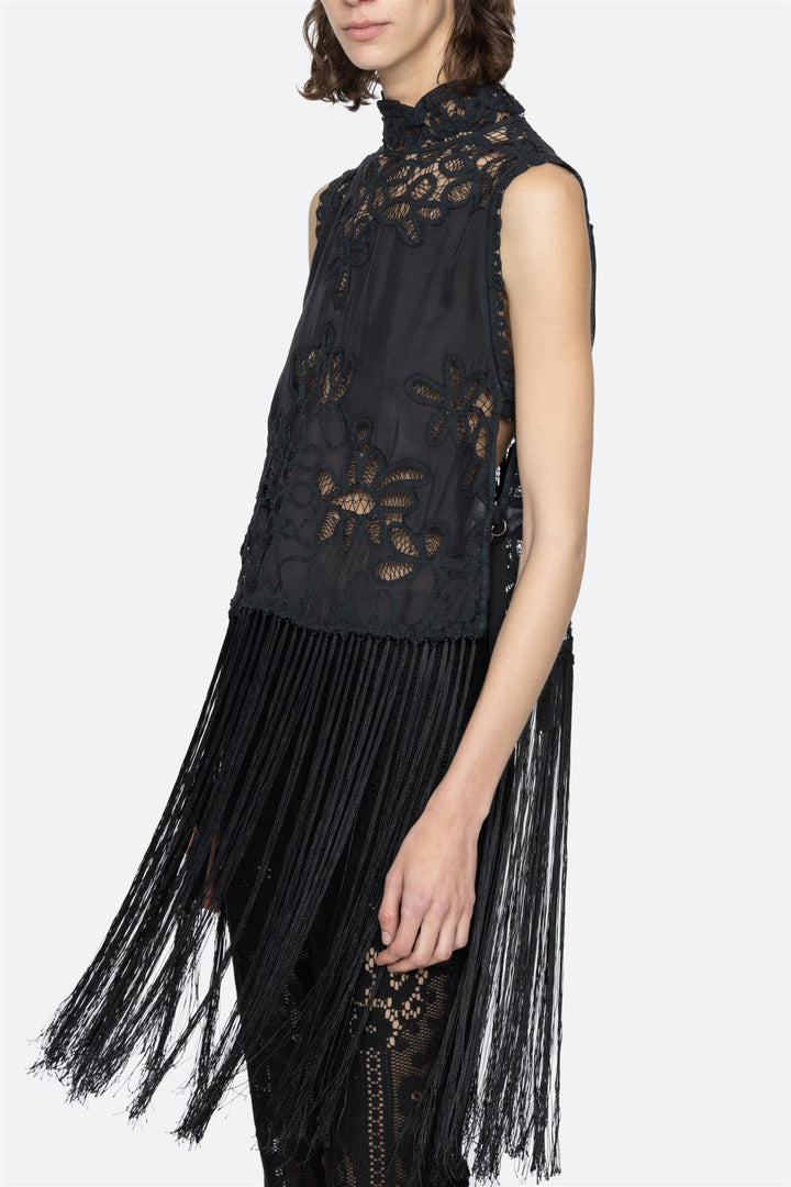Adelina Battenberg Lace Vest Black