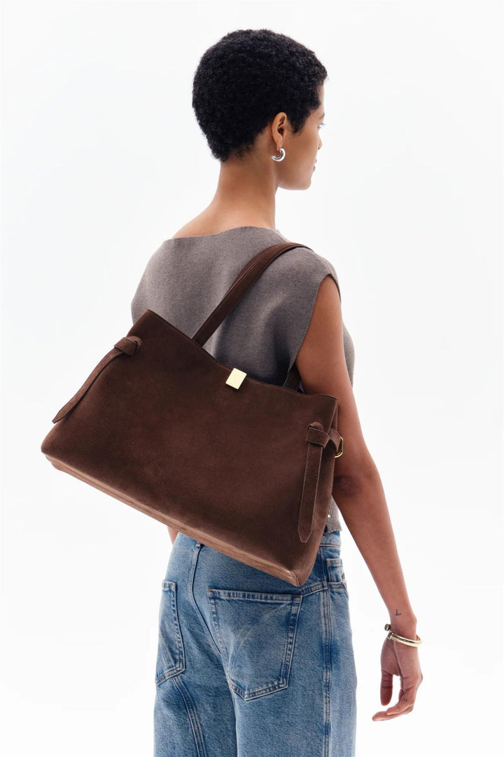 Gyoza Tote Suede Leather Chocolate