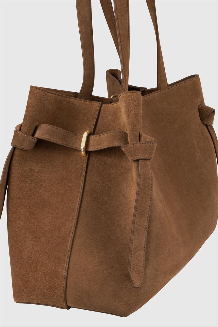 Gyoza Tote Suede Leather Cognac