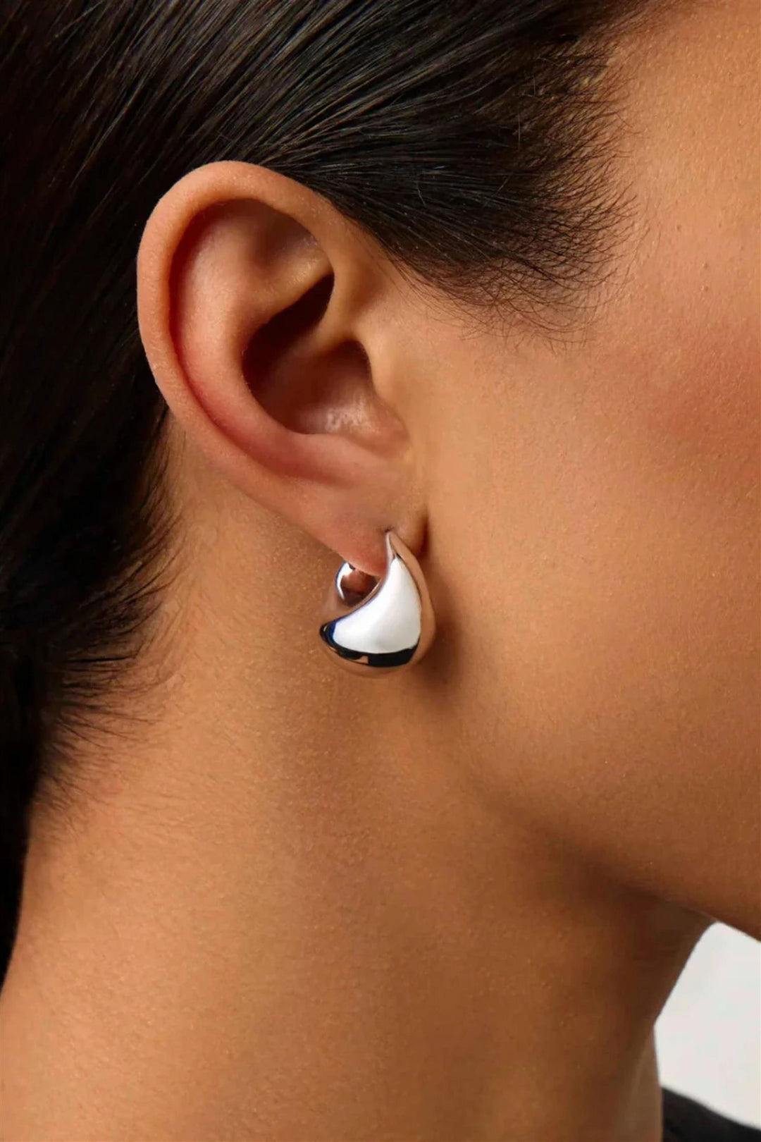 Sculptural Chubby Dome Small Hoop Earring Silver