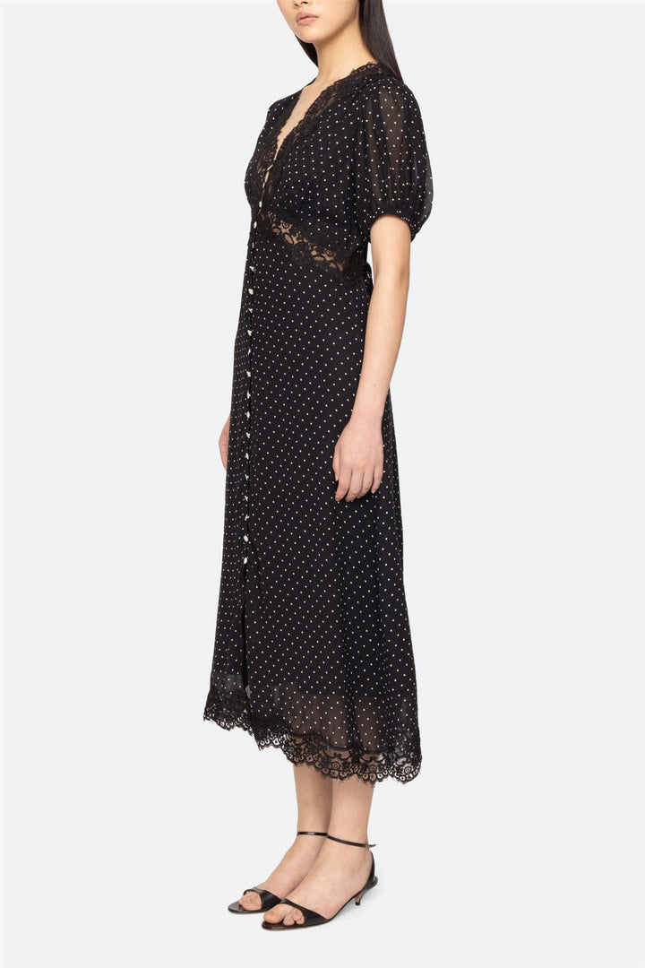 Melody Polka Dot Puff Sleeve Dress Black