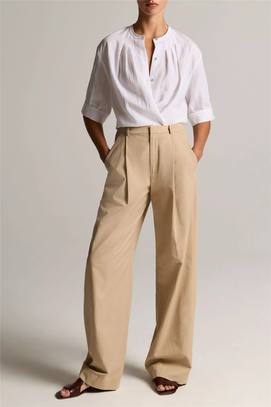 Gathered A-Line Button-Front Shirt Optic White