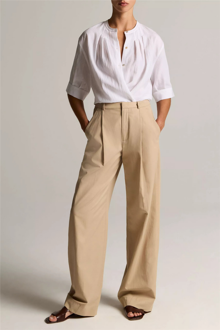 Gathered A-Line Button-Front Shirt Optic White