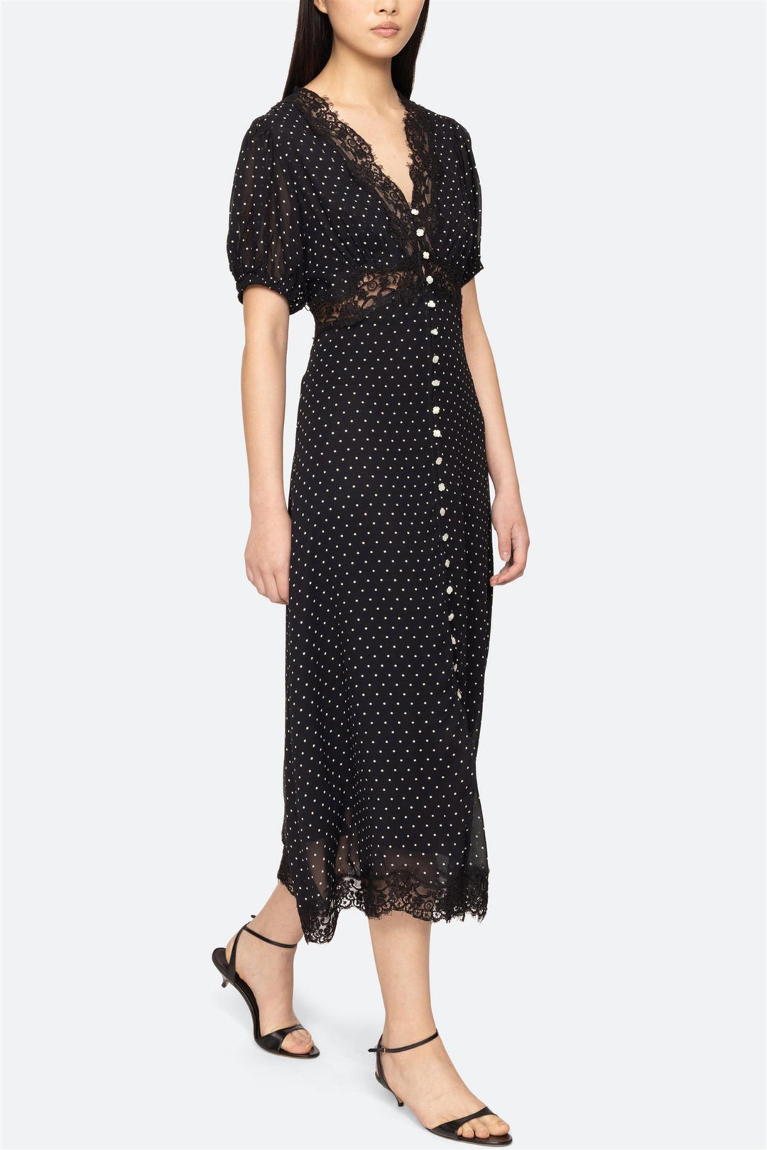 Melody Polka Dot Puff Sleeve Dress Black