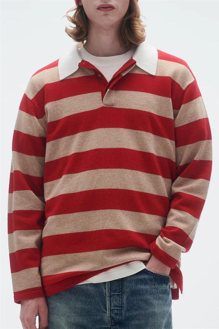 Striped Cashmere Rugby Dune/True Red Stripe