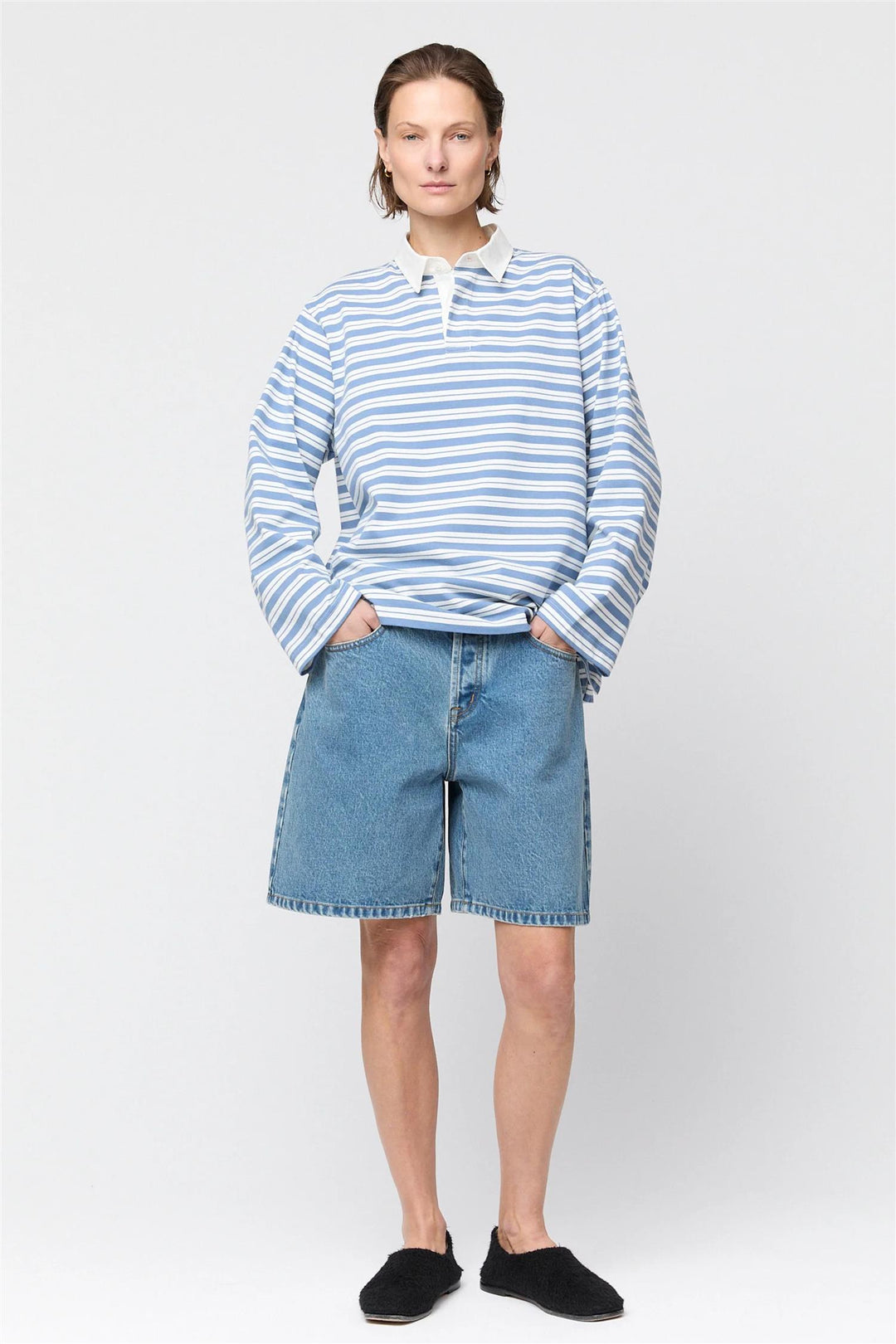 Rugby Top Powder Blue and Cream Stripe