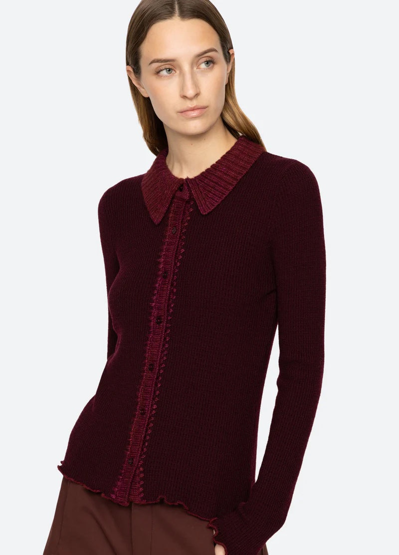 Clare Thermal Knit Cardigan Burgundy