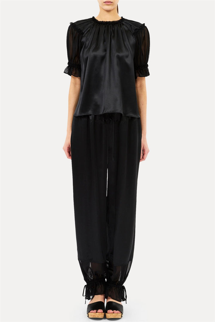 Alina Short Sleeve Silk Top Noir