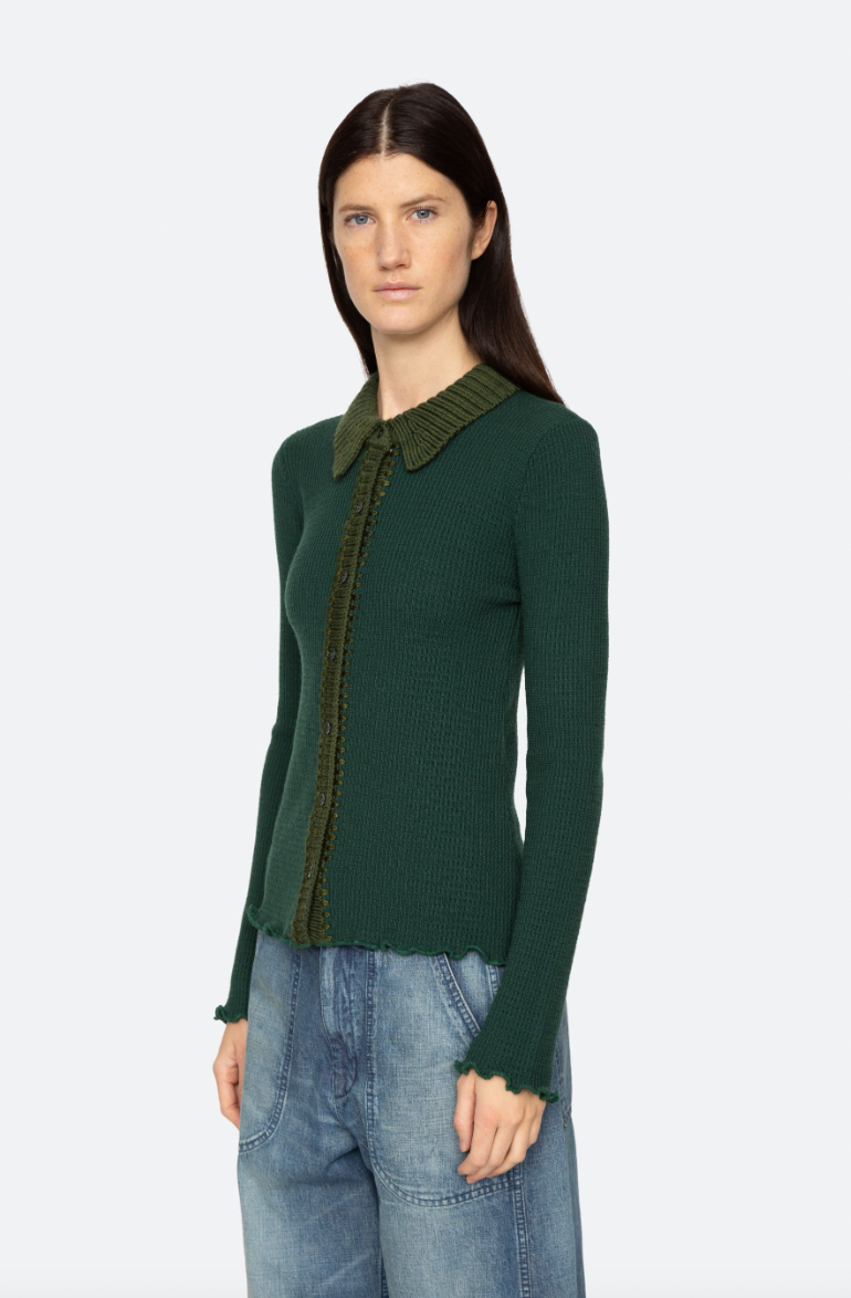 Clare Thermal Knit Cardigan Green