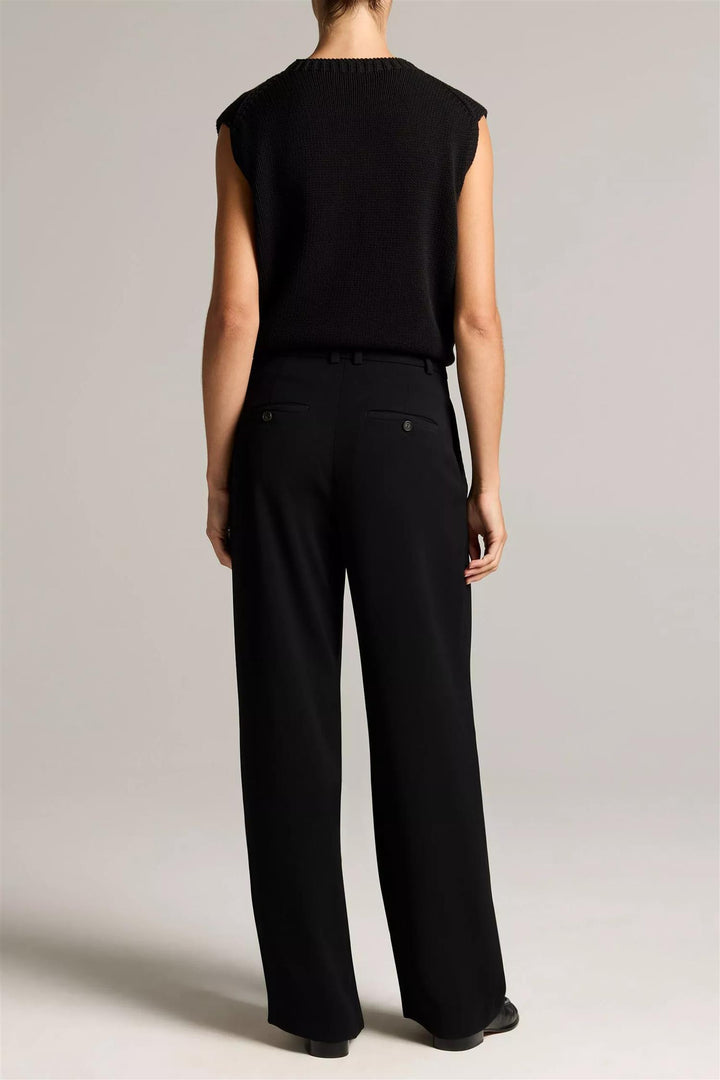 Drop Waist Pleated Crepe Trouser Black