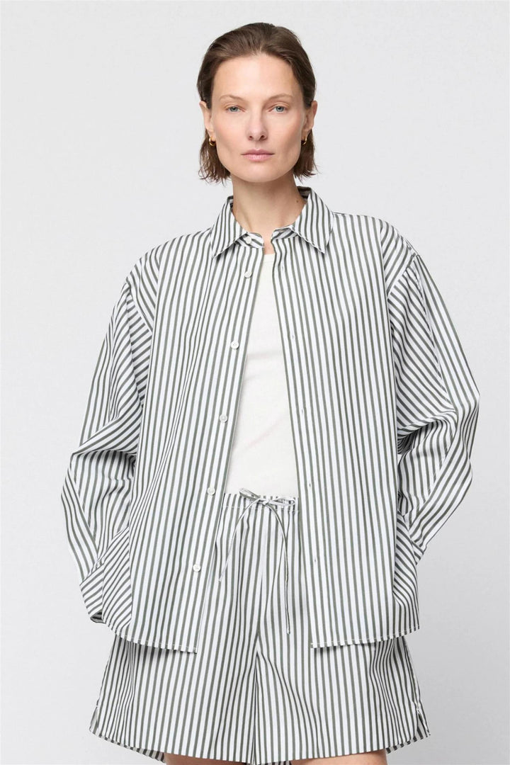Coastal Shirt Olive and White Stripe